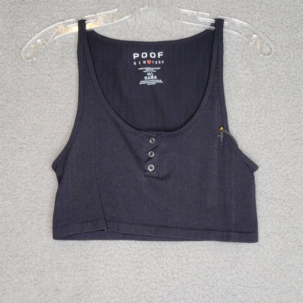 Poof Shirt Womens Crop Top Black Rayon Blend Scoop Neck Stretch Ribs M New